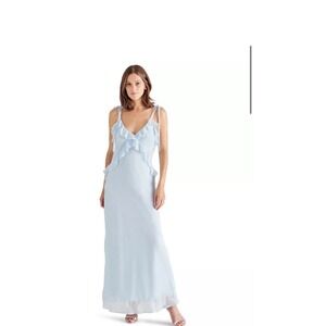 Steve Madden maxi dress baby blue ruffle lined tie up shoulders ethereal fairy
